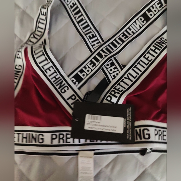 Pretty Little Thing Cross Back Bralette Burgundy Women Size M NWT - Picture 2 of 5